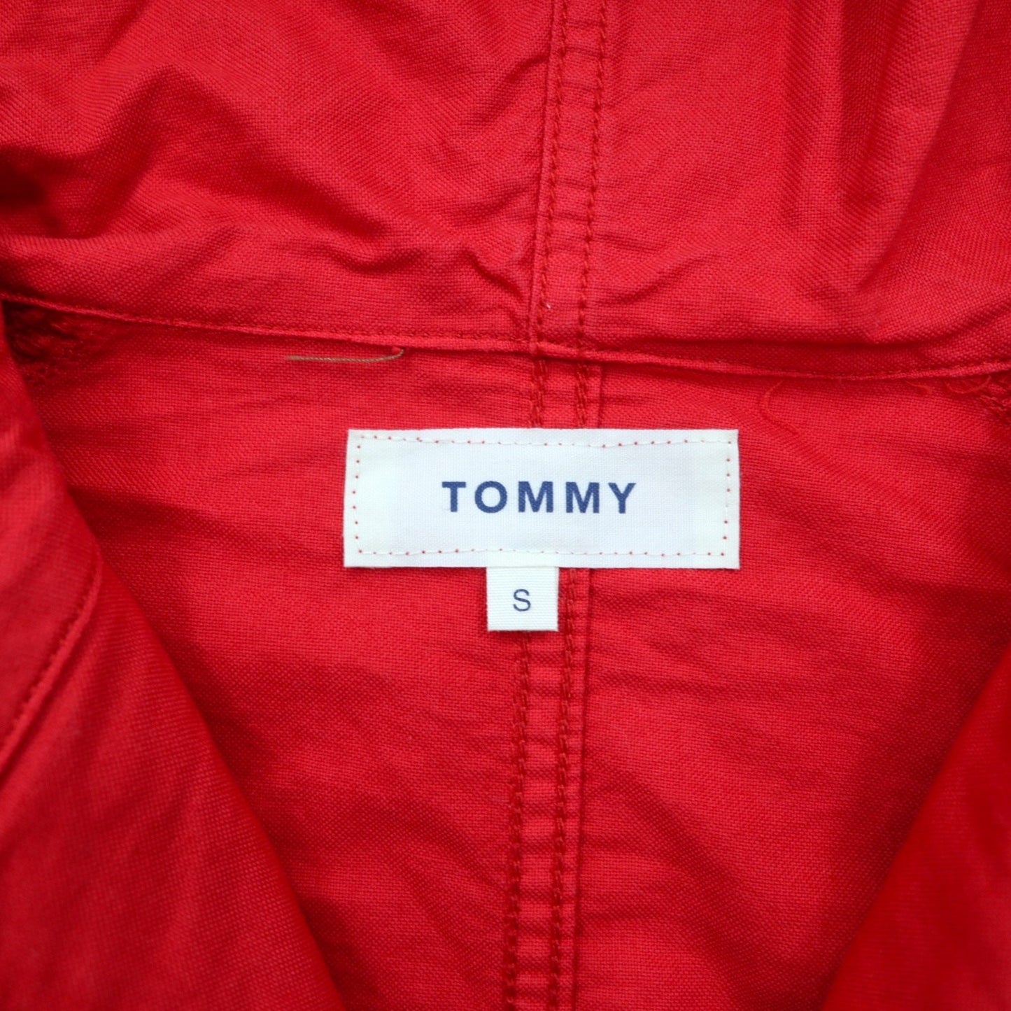 TOMMY アノラックパーカー S レッド コットン ハーフジップ ドローコード カンガルーポケット
