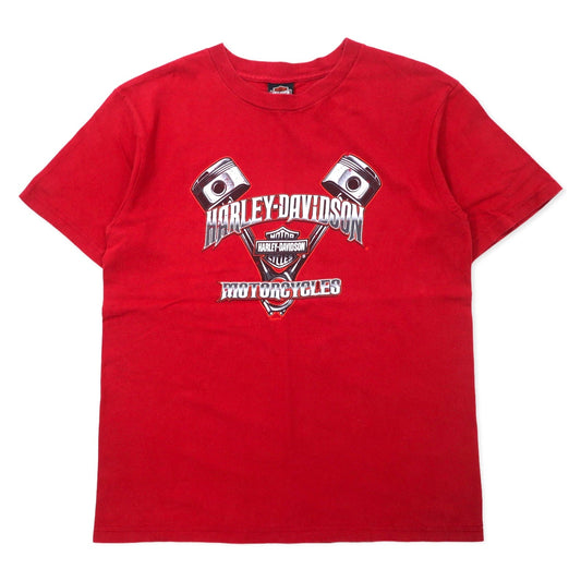 HARLEY DAVIDSON USA製 ロゴプリント Tシャツ L レッド コットン Bahamas