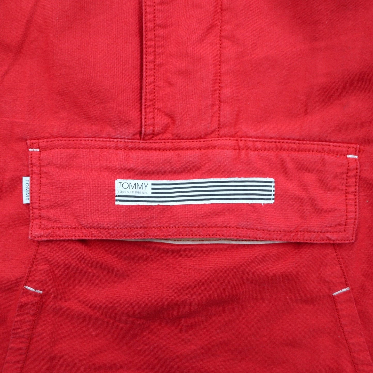 TOMMY アノラックパーカー S レッド コットン ハーフジップ ドローコード カンガルーポケット