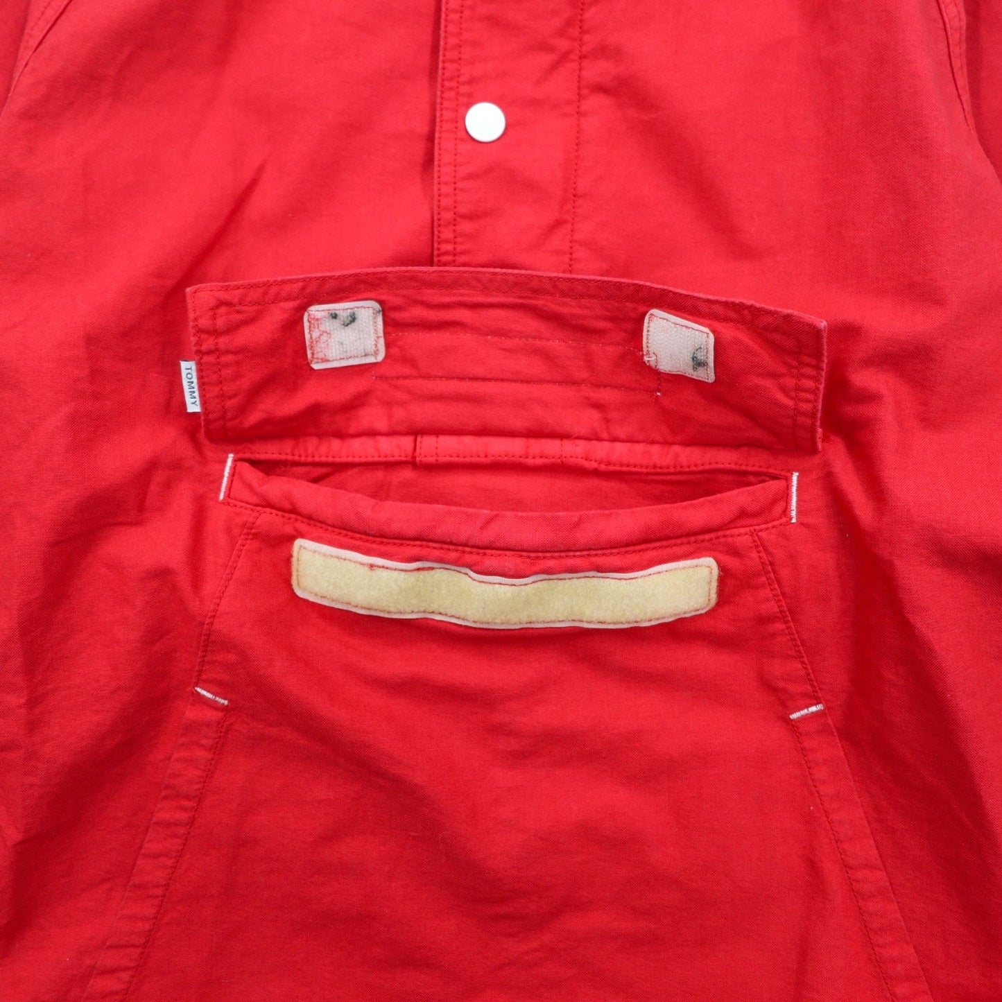 TOMMY アノラックパーカー S レッド コットン ハーフジップ ドローコード カンガルーポケット
