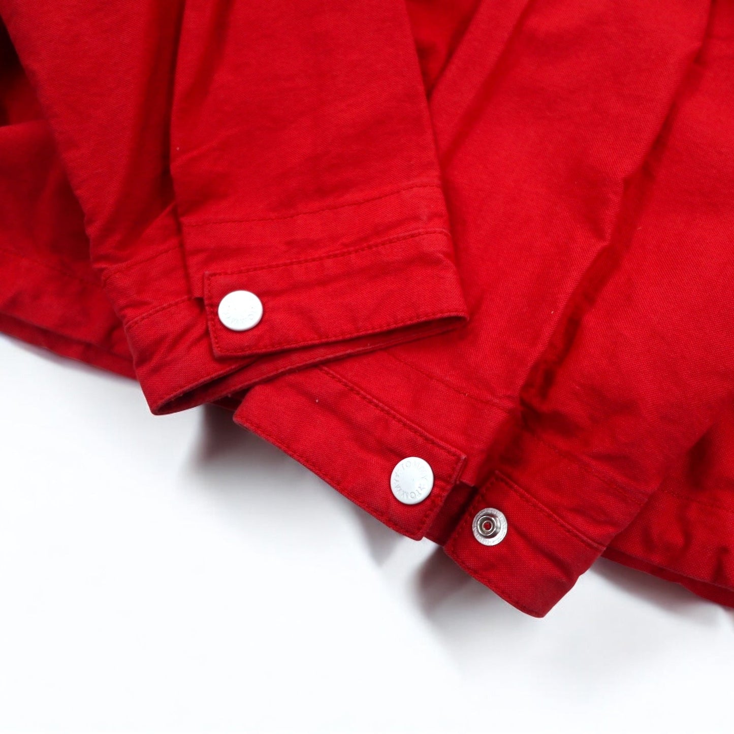TOMMY アノラックパーカー S レッド コットン ハーフジップ ドローコード カンガルーポケット