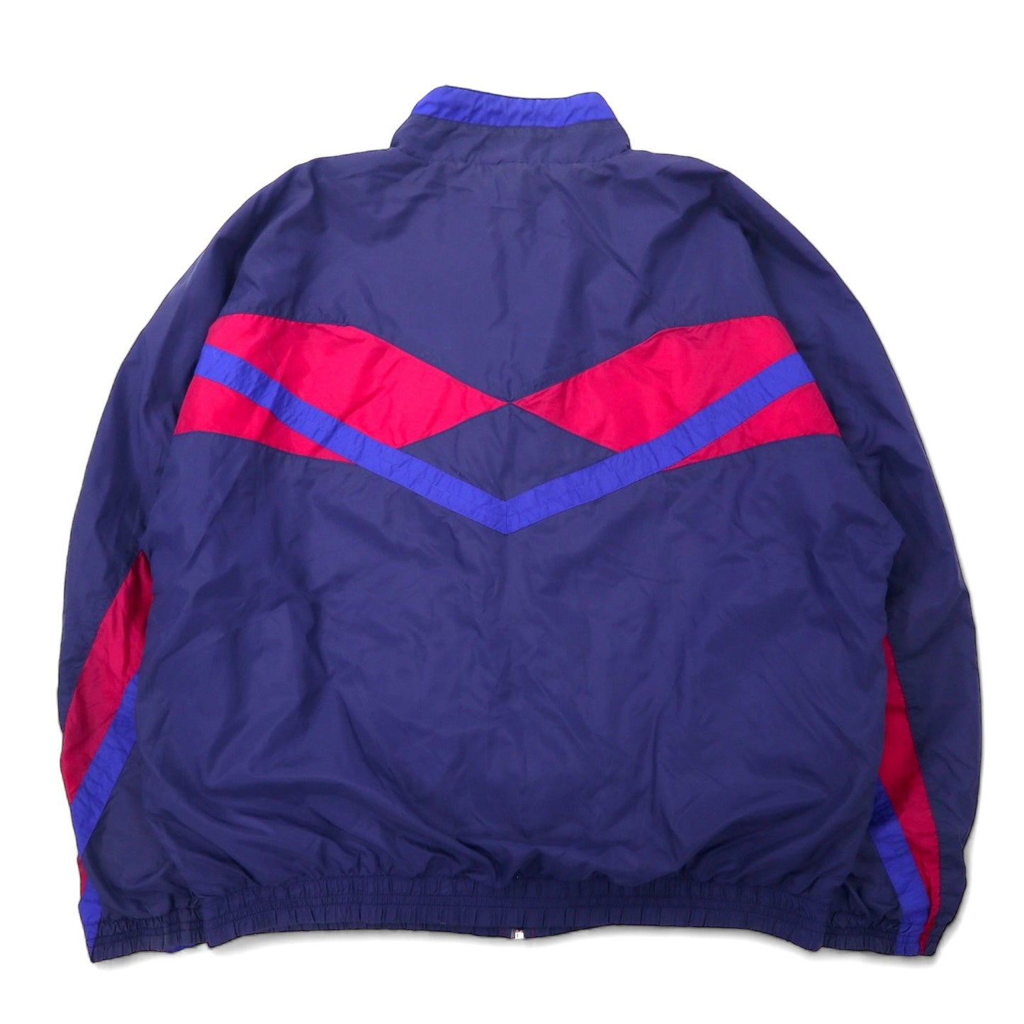 NIKE 90年代 ナイロンジャケット ジャージ L ネイビー カラーブロック スウォッシュロゴ 刺繍 銀タグ