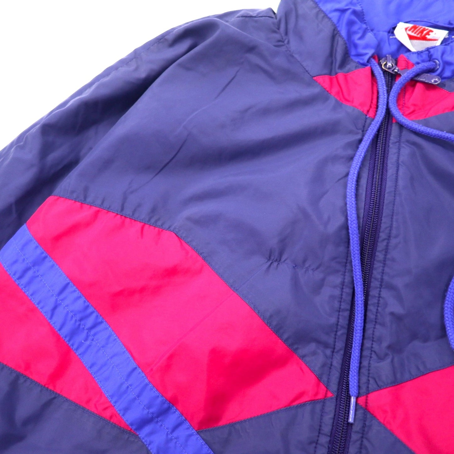 NIKE 90年代 ナイロンジャケット ジャージ L ネイビー カラーブロック スウォッシュロゴ 刺繍 銀タグ