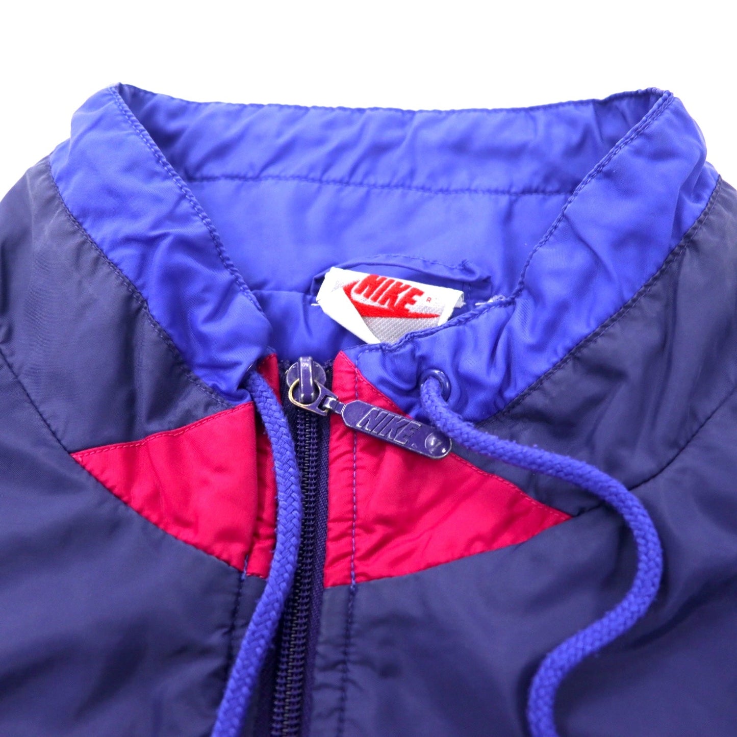 NIKE 90年代 ナイロンジャケット ジャージ L ネイビー カラーブロック スウォッシュロゴ 刺繍 銀タグ