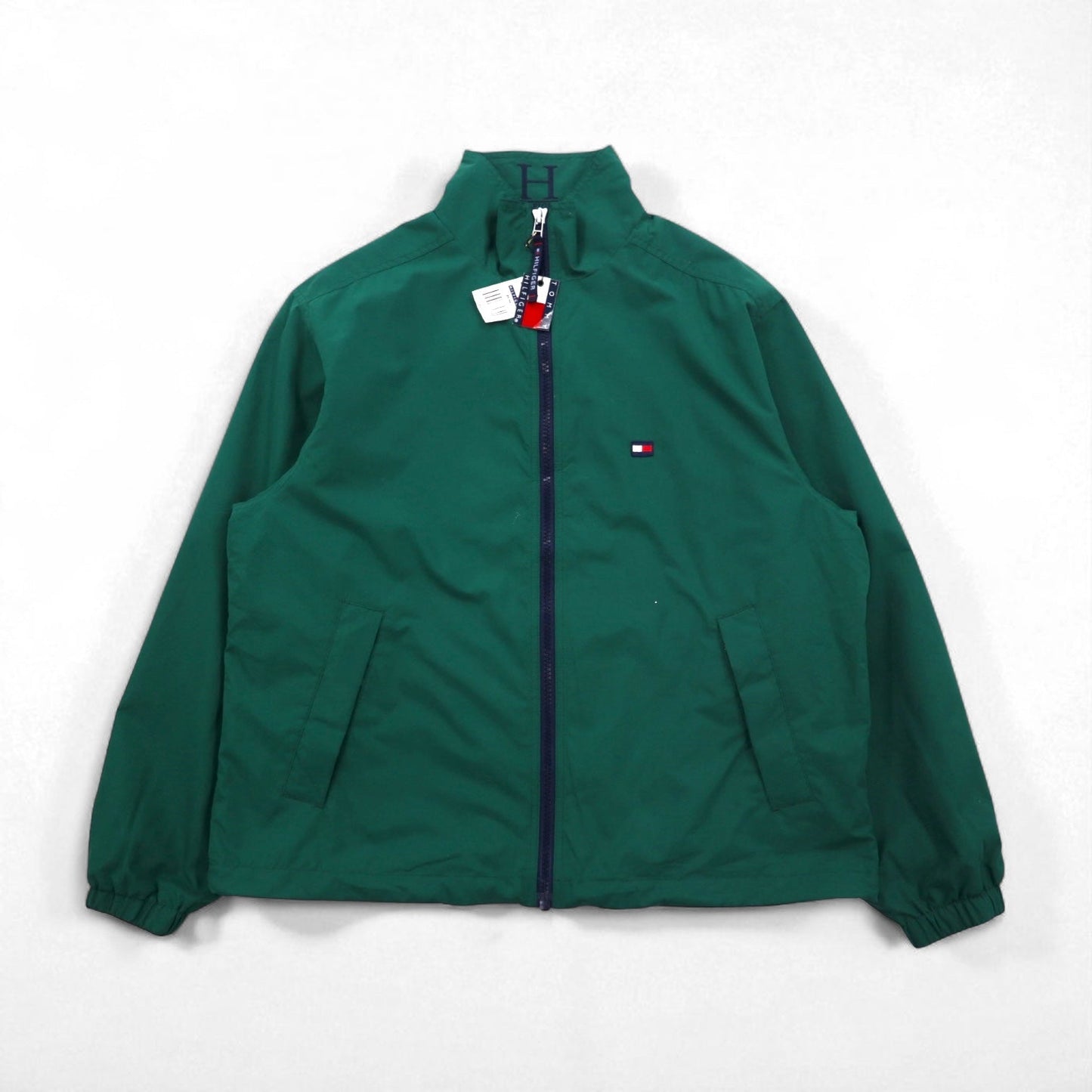 TOMMY HILFIGER 00年代 ジップアップ スポーツジャケット M グリーン 撥水 透湿 メッシュライナー ドローコード 未使用品