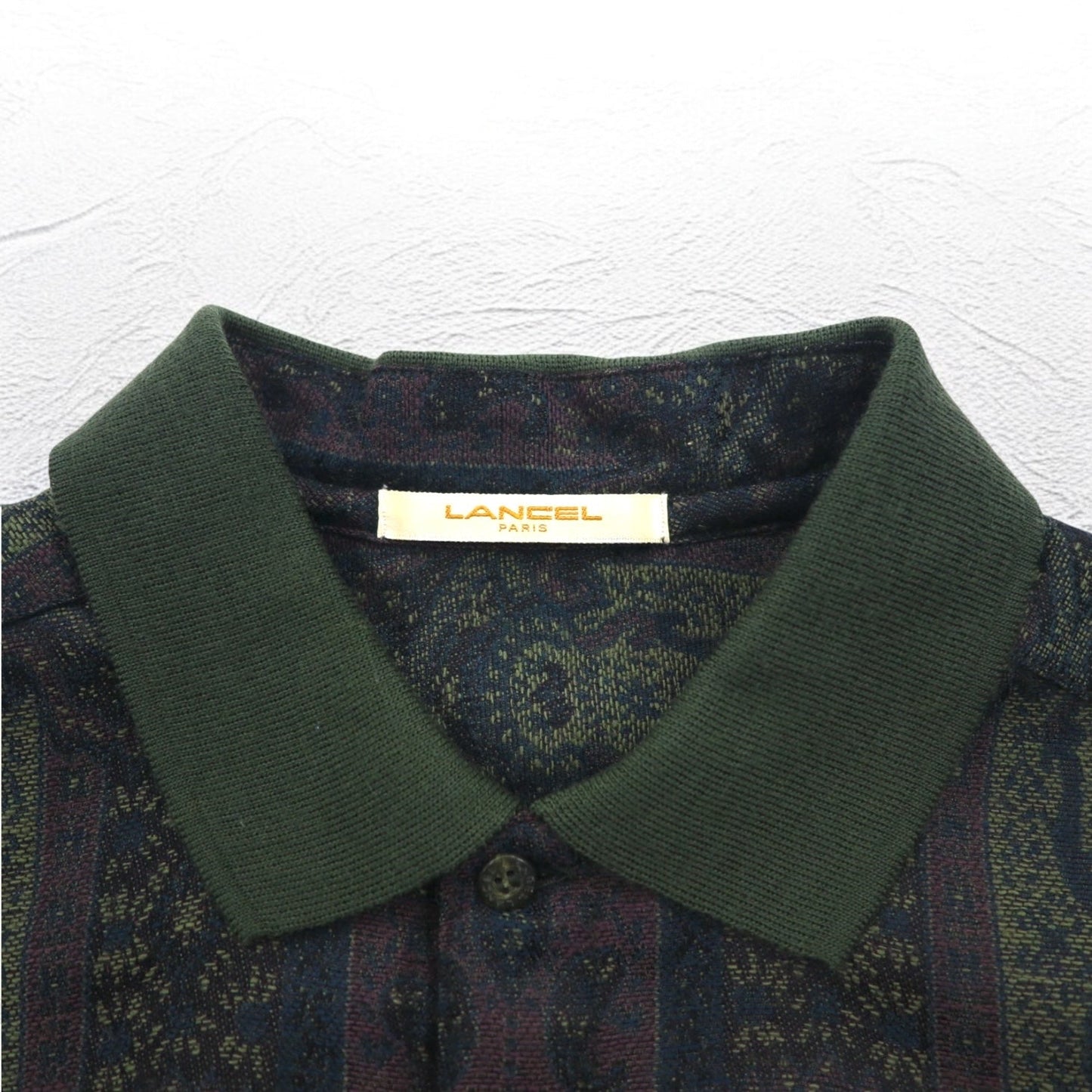 LANCEL 90年代 総柄 ジャガード シャツ L カーキ ウール 日本製