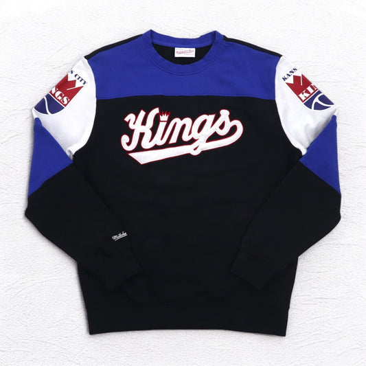 mitchell & ness スウェット L ブラック カラーブロック コットン 裏起毛 NBA KANSAS CITY KINGS