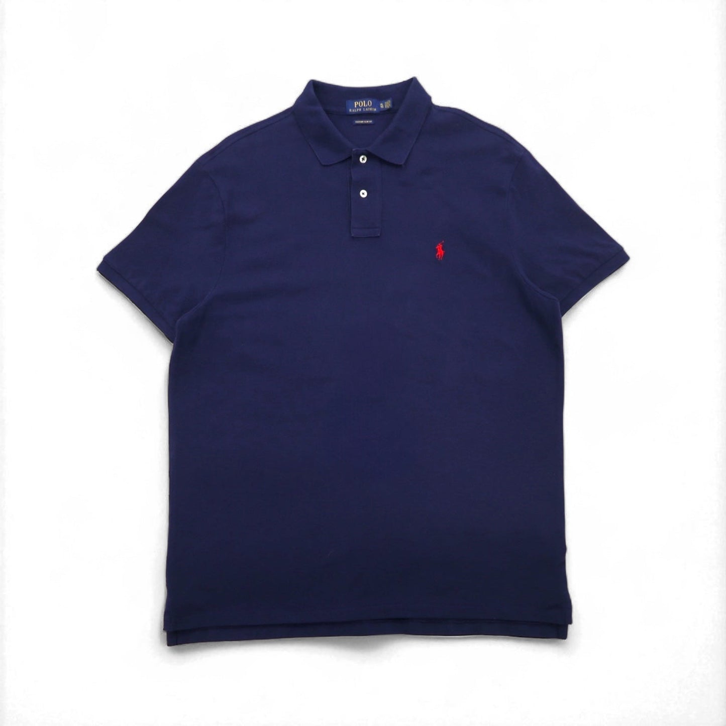 POLO RALPH LAUREN ポロシャツ XL ネイビー コットン 鹿の子 CUSTOM SLIM FIT スモールポニー刺繍