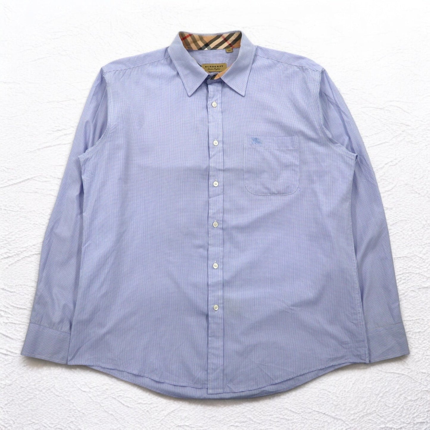 BURBERRY ノバチェック切り替え ドレスシャツ 2XL ブルー ギンガムチェック 現行タグ 胸ポケット