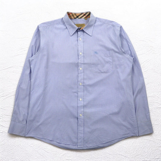 BURBERRY ノバチェック切り替え ドレスシャツ 2XL ブルー ギンガムチェック 現行タグ 胸ポケット