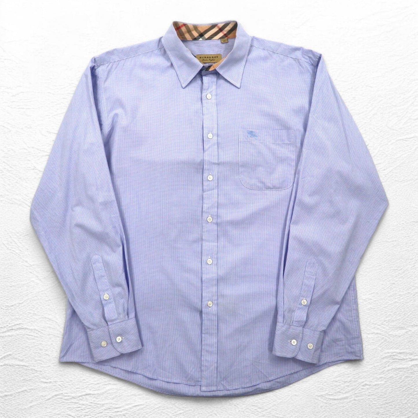 BURBERRY ノバチェック切り替え ドレスシャツ 2XL ブルー ギンガムチェック 現行タグ 胸ポケット