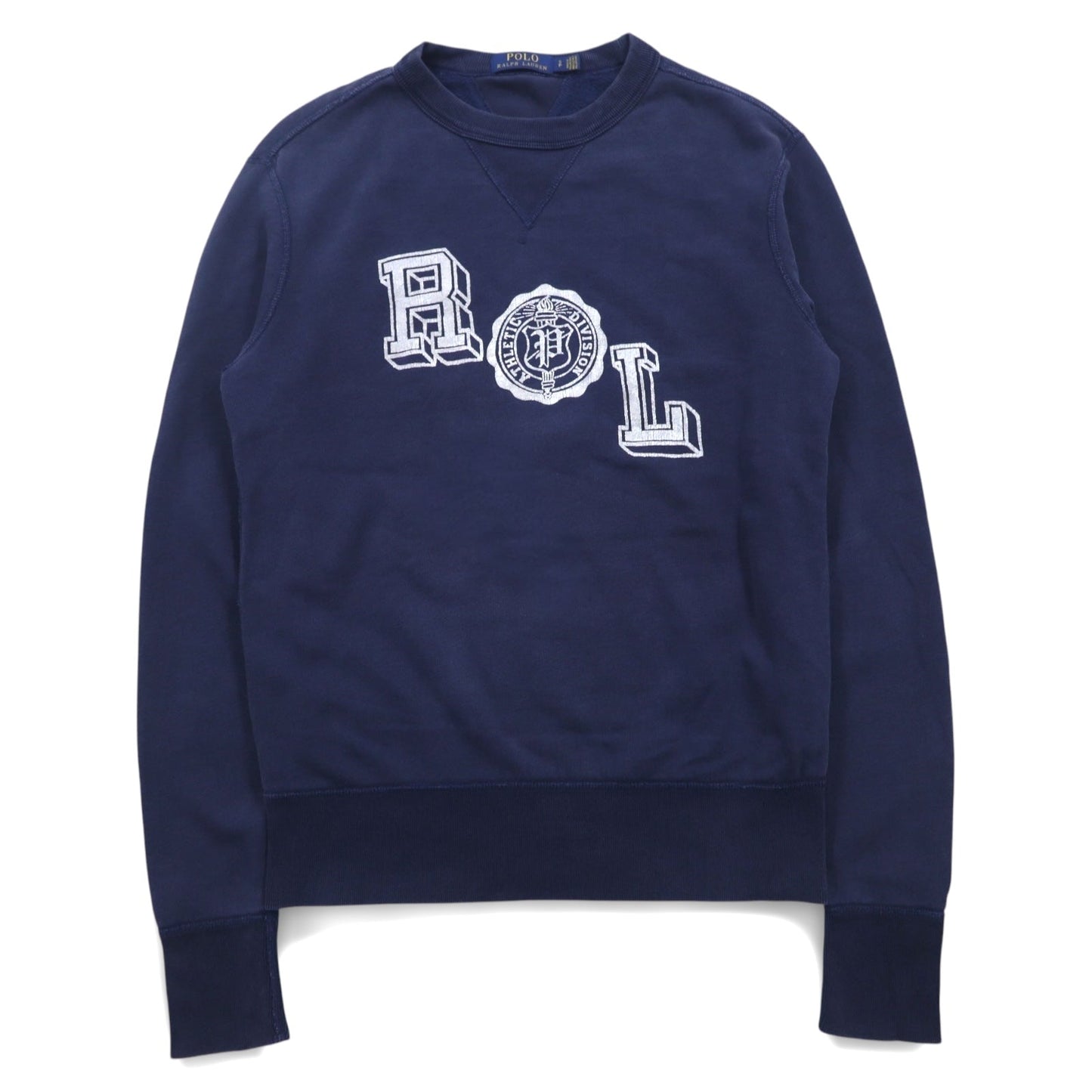POLO RALPH LAUREN  前V クルーネック スウェット S ネイビー コットン RLロゴプリント