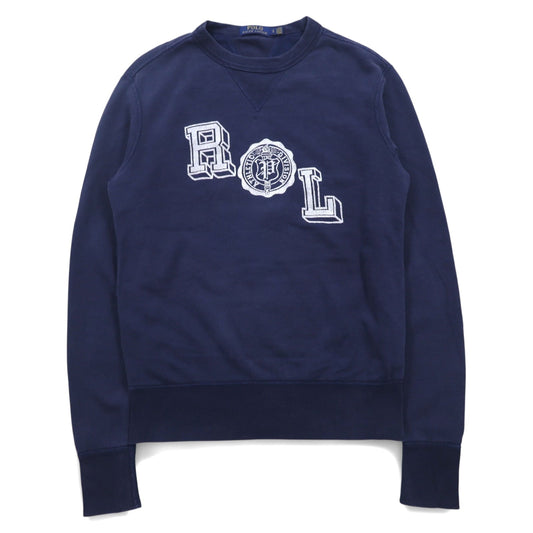 POLO RALPH LAUREN  前V クルーネック スウェット S ネイビー コットン RLロゴプリント