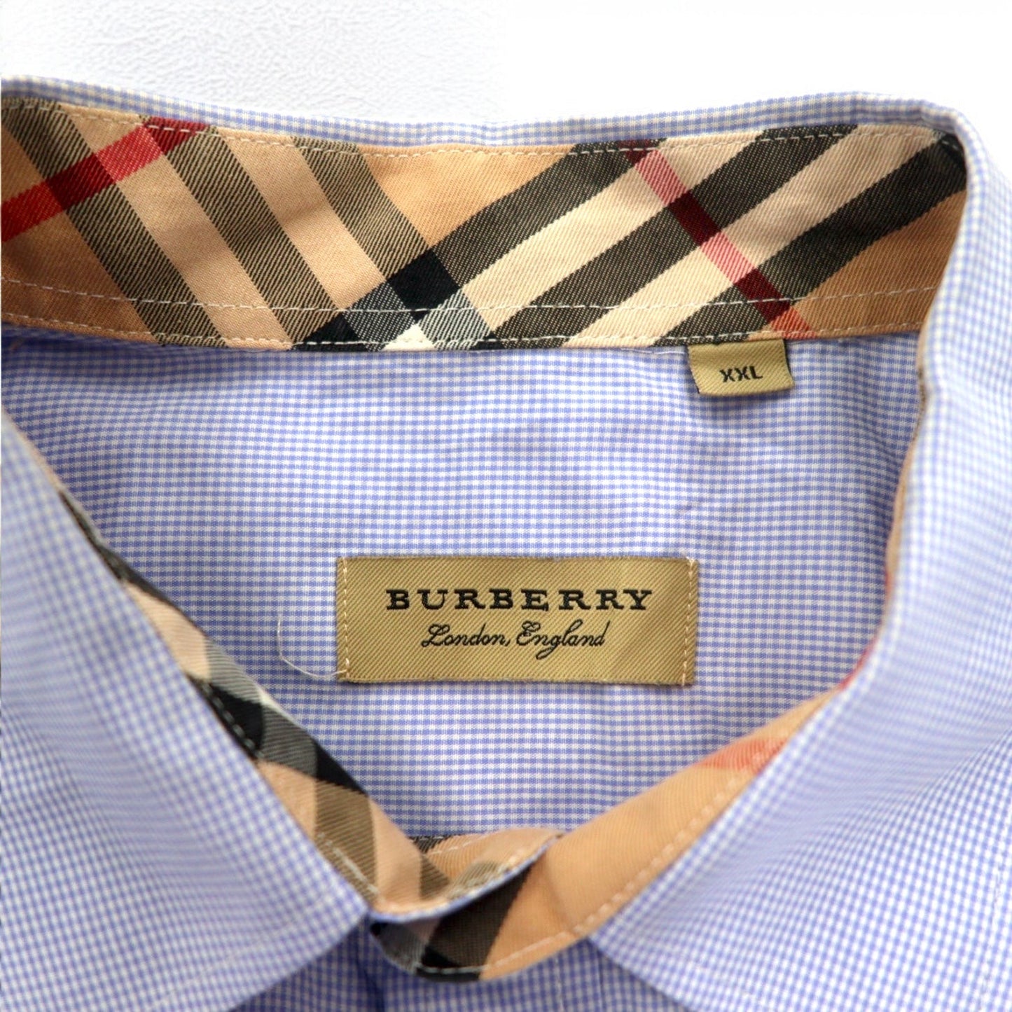 BURBERRY ノバチェック切り替え ドレスシャツ 2XL ブルー ギンガムチェック 現行タグ 胸ポケット