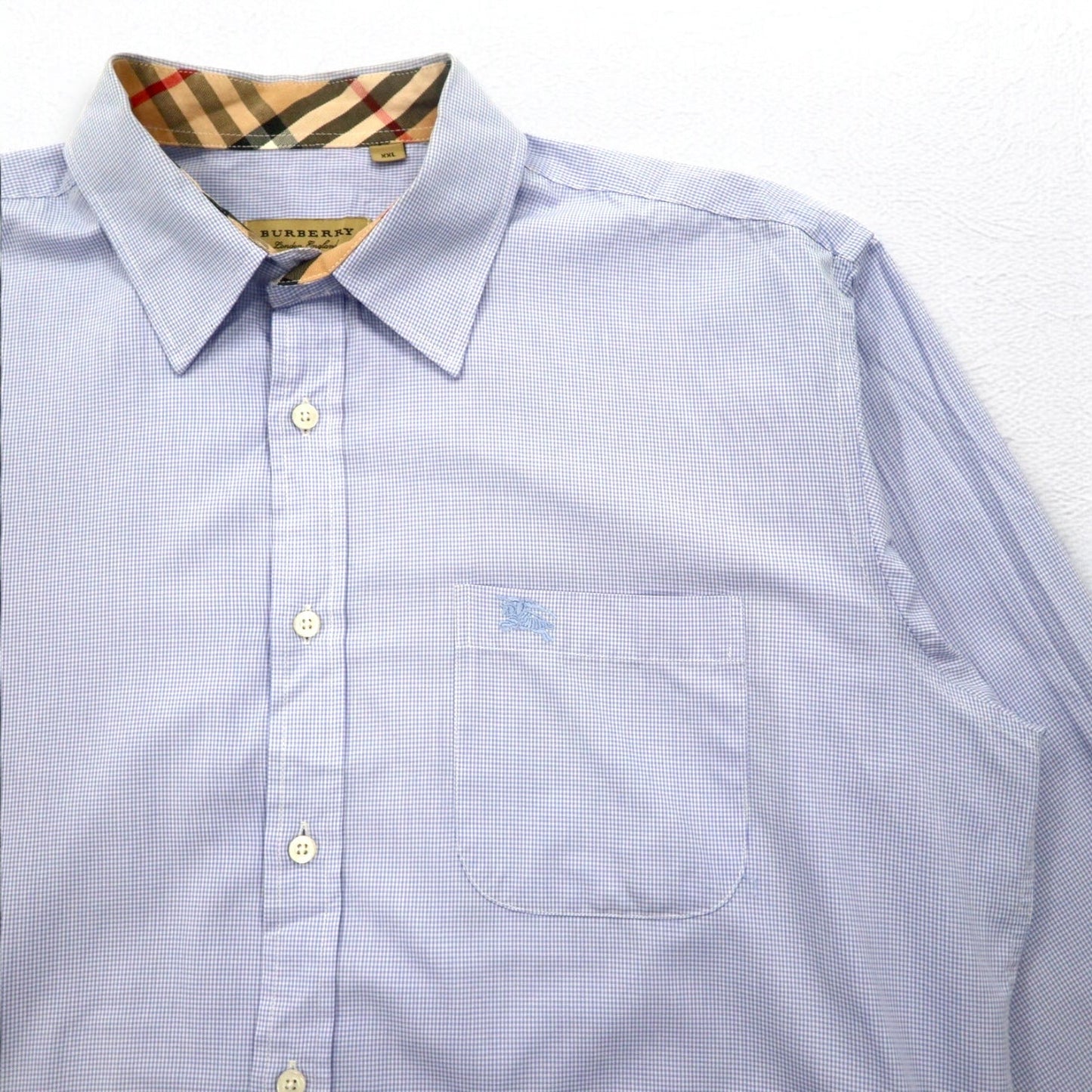 BURBERRY ノバチェック切り替え ドレスシャツ 2XL ブルー ギンガムチェック 現行タグ 胸ポケット