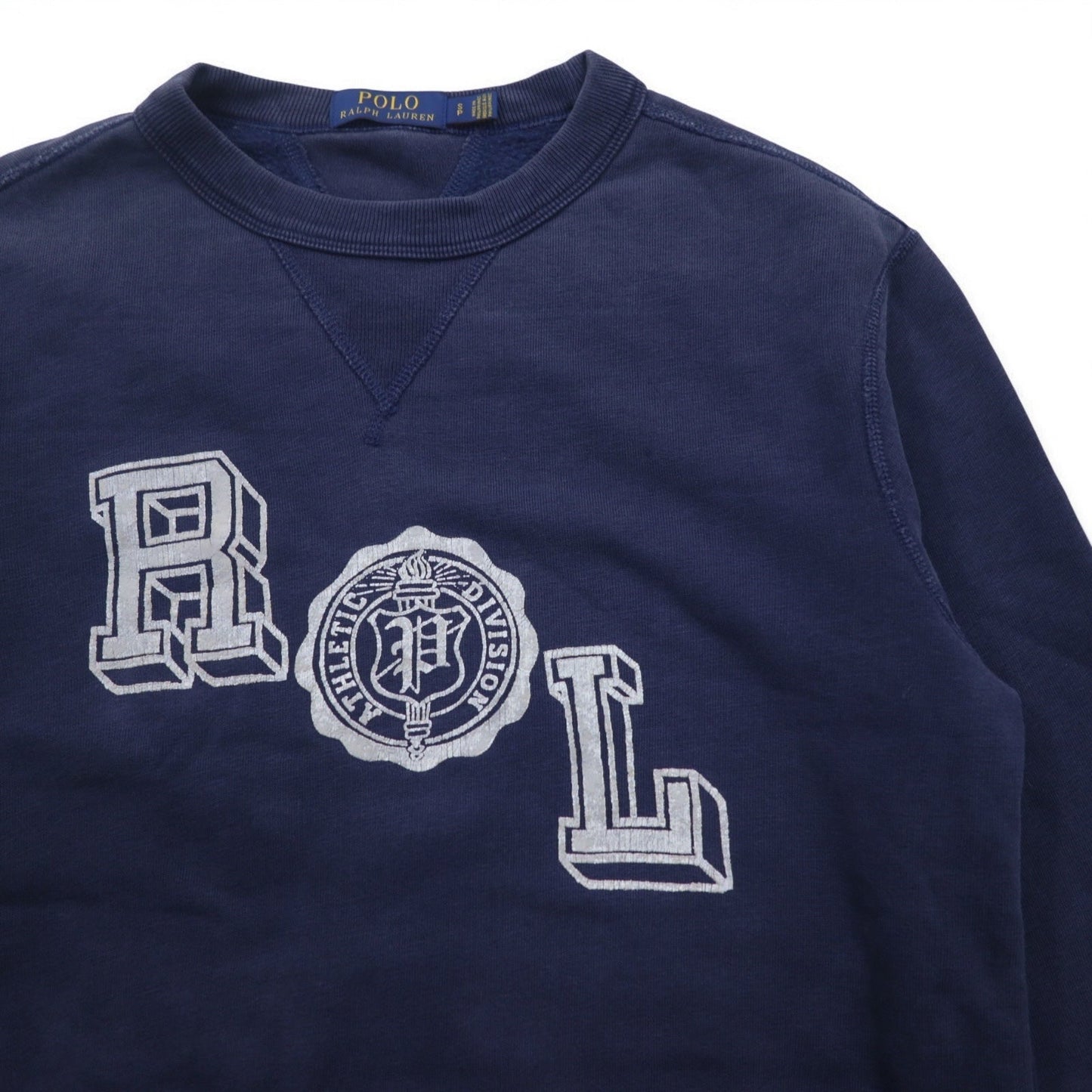 POLO RALPH LAUREN  前V クルーネック スウェット S ネイビー コットン RLロゴプリント