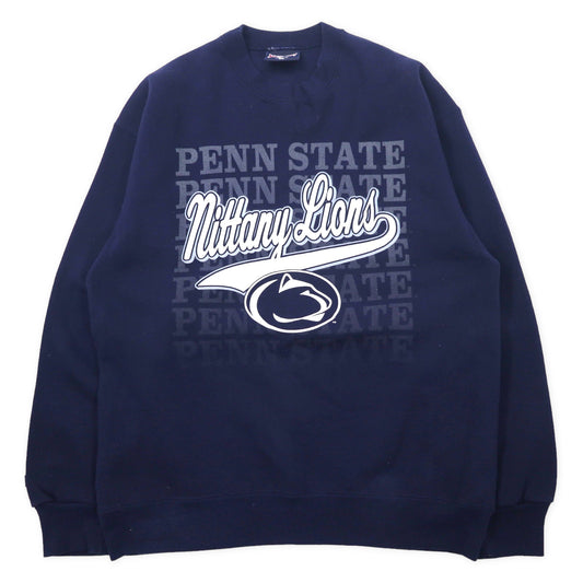 JAN SPORT USA製 90年代 カレッジプリント スウェット XL ネイビー コットン 裏起毛 Penn State Athletics フットボール NITTANY LIONS