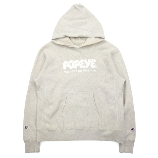 BEAMS × Champion × POPEYE リバースウィーブ  REVERSE WEAVE プルオーバー パーカー L グレー コットン 40周年コラボ 青単タグ 復刻 C8-J124