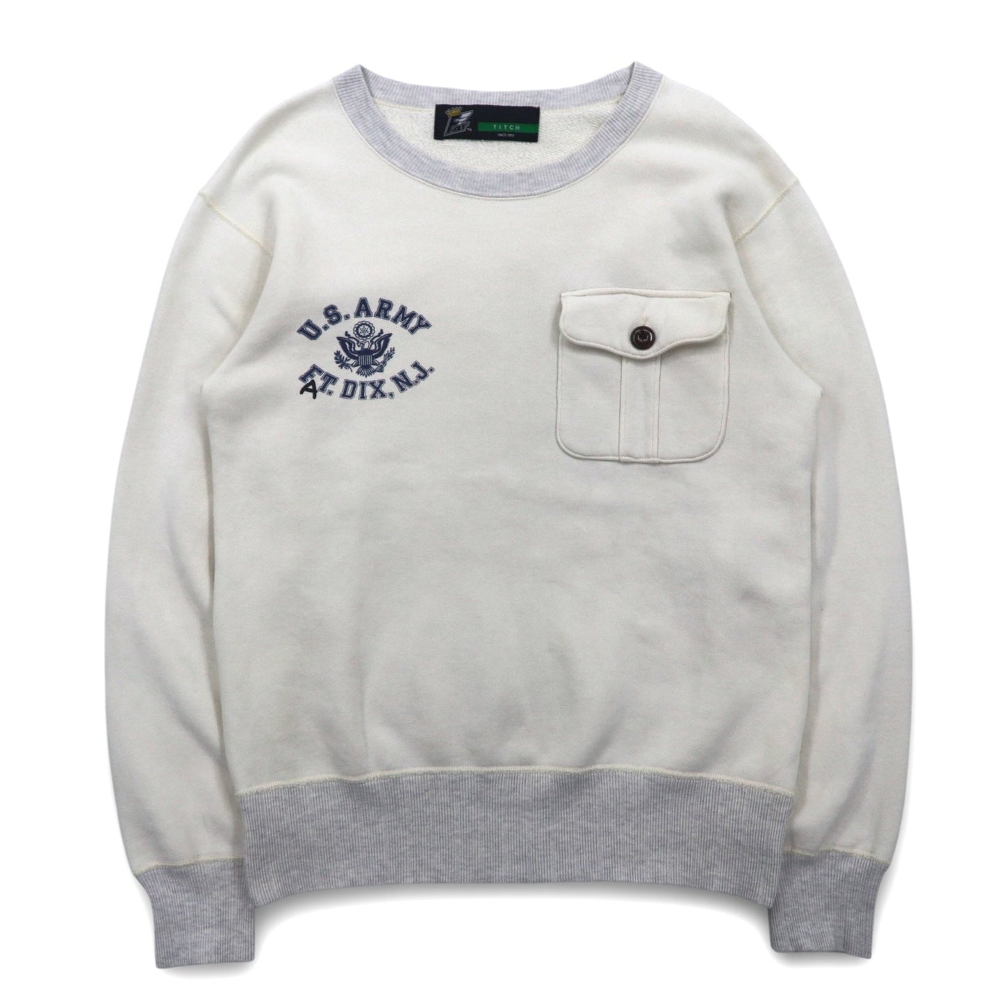 FAT クルーネック スウェット M オフホワイト グレー U.S.ARMY フラップポケット
