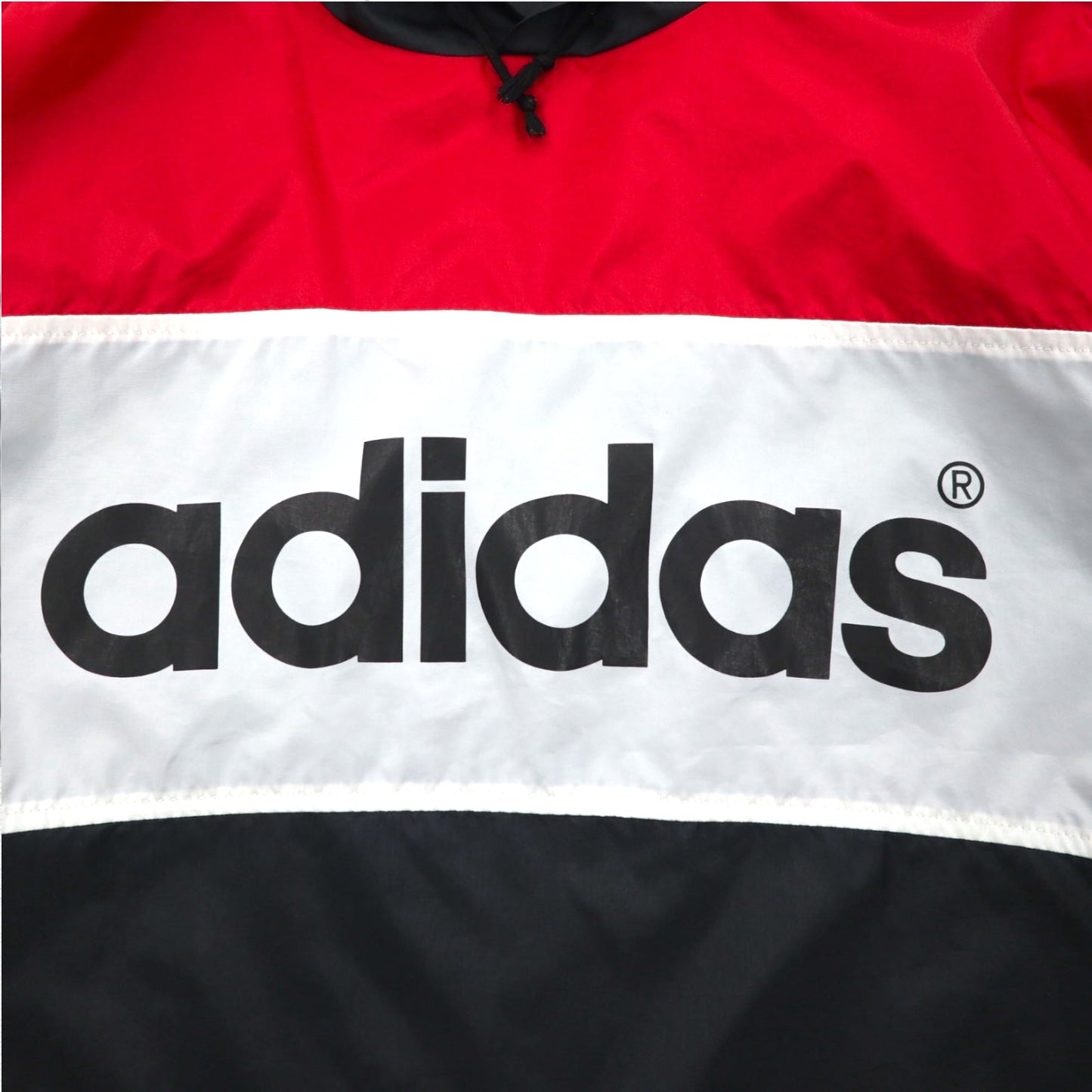 adidas 90年代 デサント社製 ピステ プルオーバー ナイロンパーカー M-L 3ストライプ 両面ロゴプリント 日本製