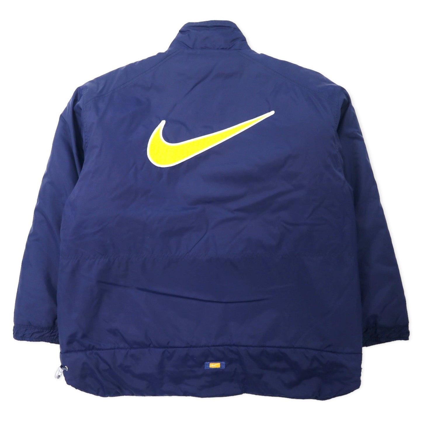 NIKE 90年代 スウォッシュロゴ パデット ナイロンジャケット M ネイビー バックロゴ刺繍 キルティングライナー 銀タグ