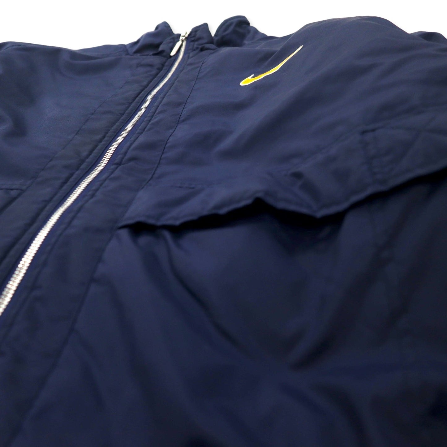 NIKE 90年代 スウォッシュロゴ パデット ナイロンジャケット M ネイビー バックロゴ刺繍 キルティングライナー 銀タグ