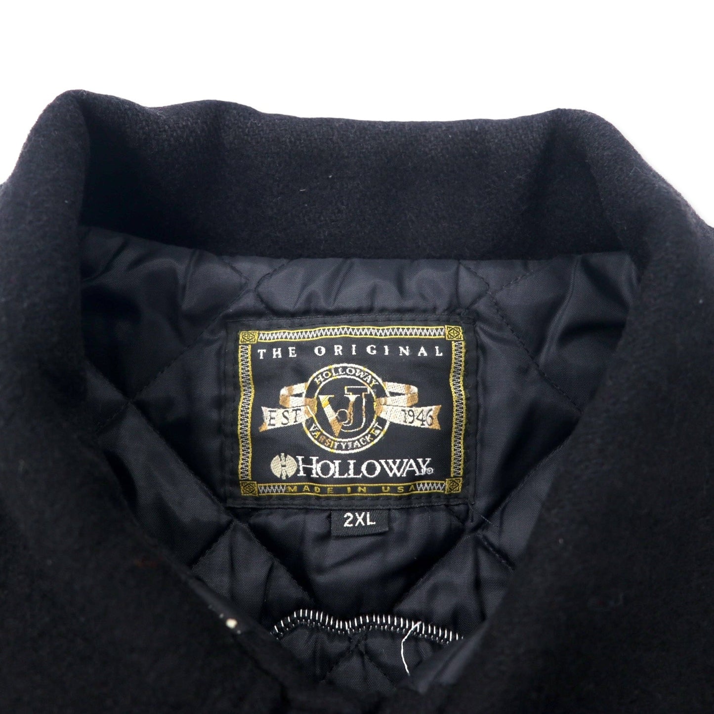 HOLLOWAY USA製 90年代 スタジャン 2XL ブラック ウール キルティングライナー ワッペン