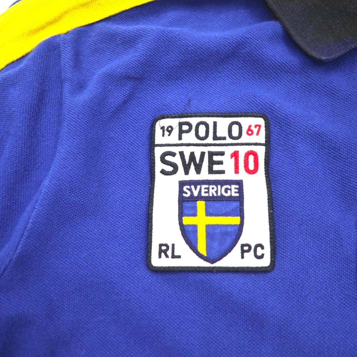 Polo by Ralph Lauren 90年代 SWEDEN ビッグポニー刺繍 ポロシャツ L ブルー コットン 鹿の子 ナンバリング CUSTOM FIT