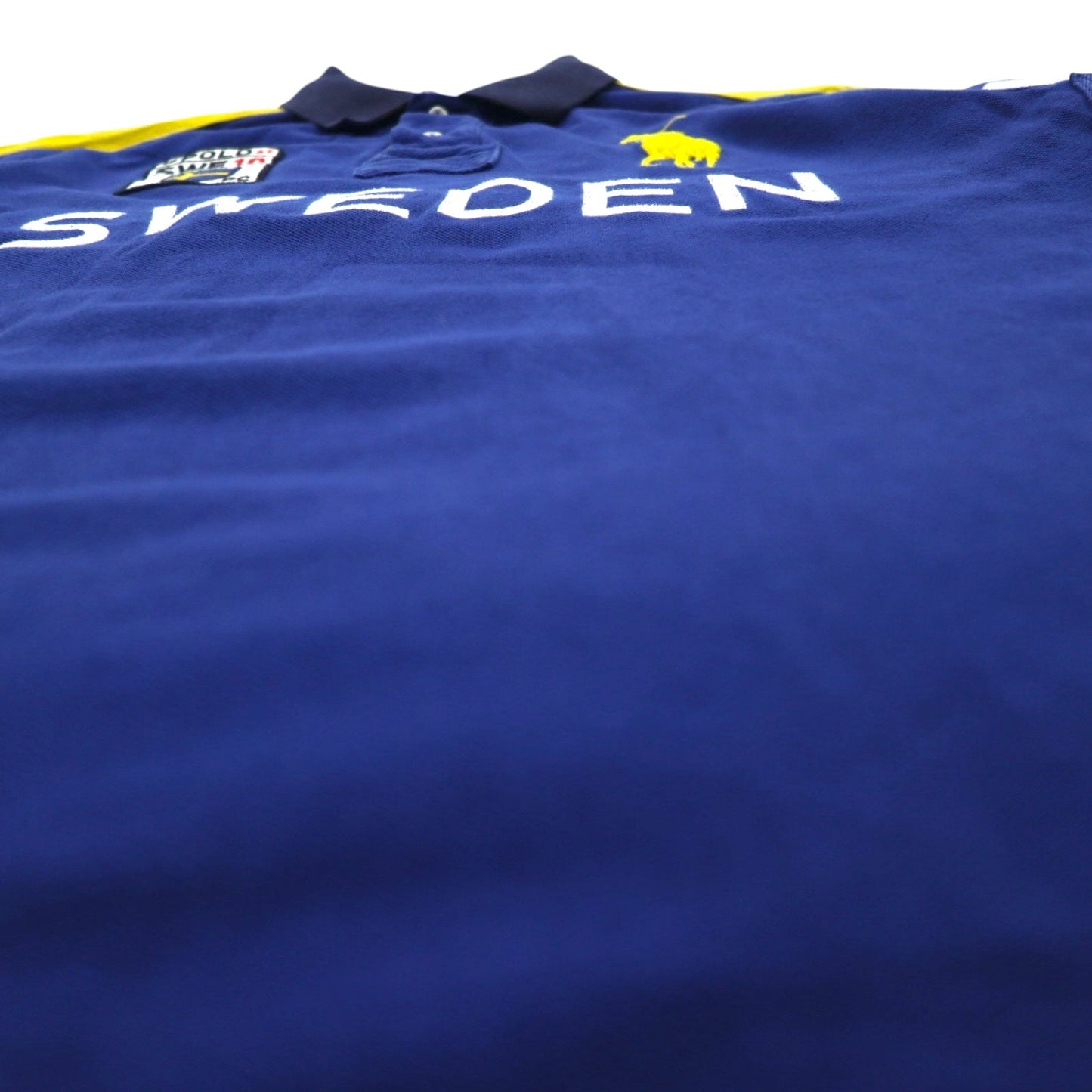 Polo by Ralph Lauren 90年代 SWEDEN ビッグポニー刺繍 ポロシャツ L ブルー コットン 鹿の子 ナンバリング CUSTOM FIT