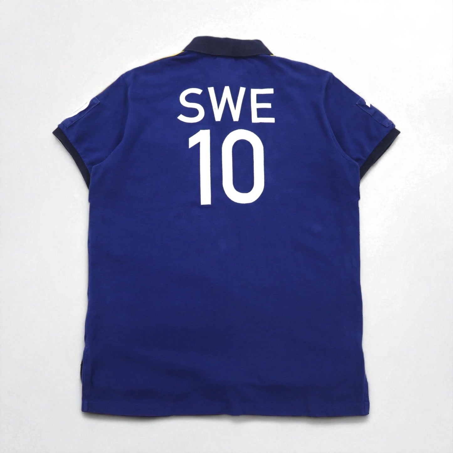 Polo by Ralph Lauren 90年代 SWEDEN ビッグポニー刺繍 ポロシャツ L ブルー コットン 鹿の子 ナンバリング CUSTOM FIT