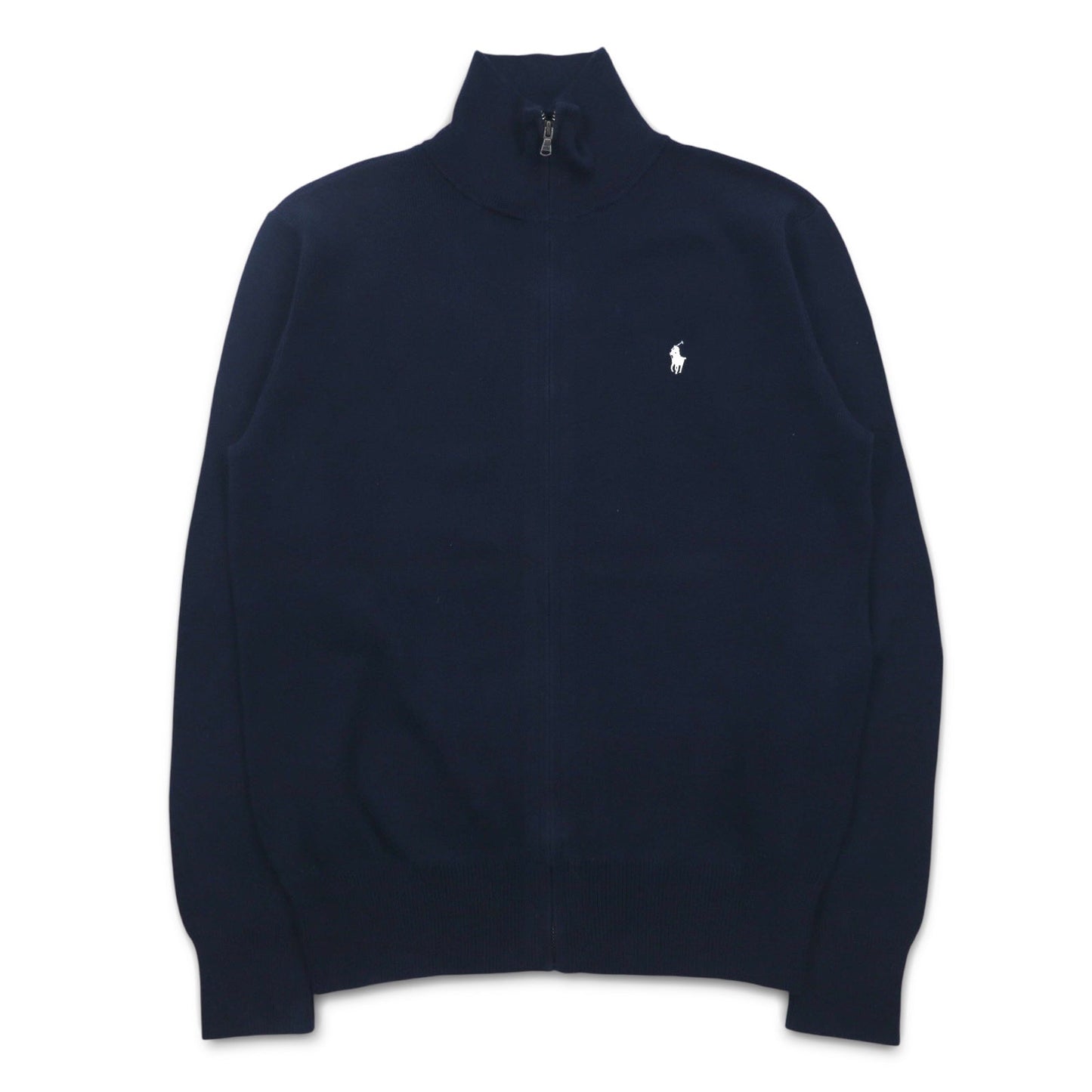 POLO RALPH LAUREN フルジップ ドライバーズニット セーター L ネイビー コットン スモールポニー刺繍