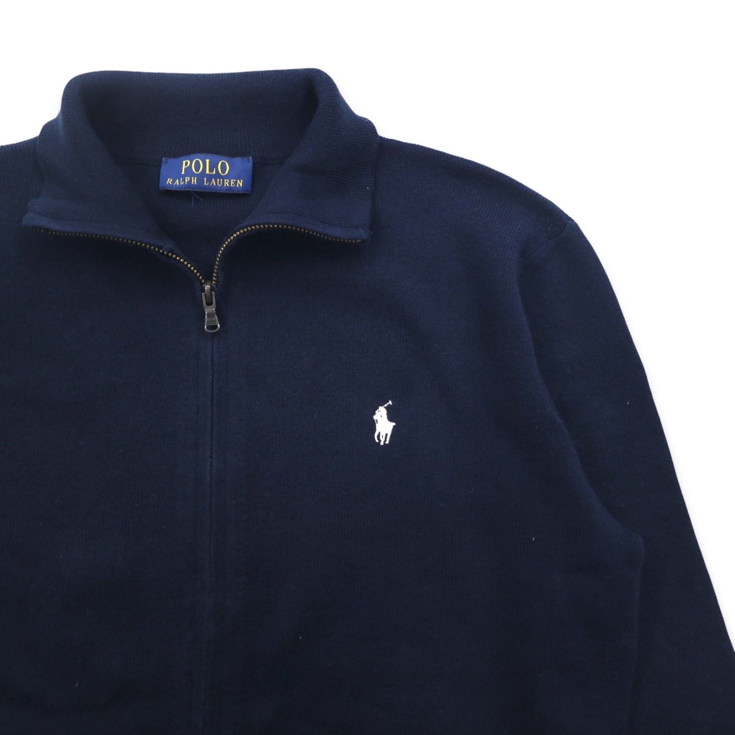 POLO RALPH LAUREN フルジップ ドライバーズニット セーター L ネイビー コットン スモールポニー刺繍