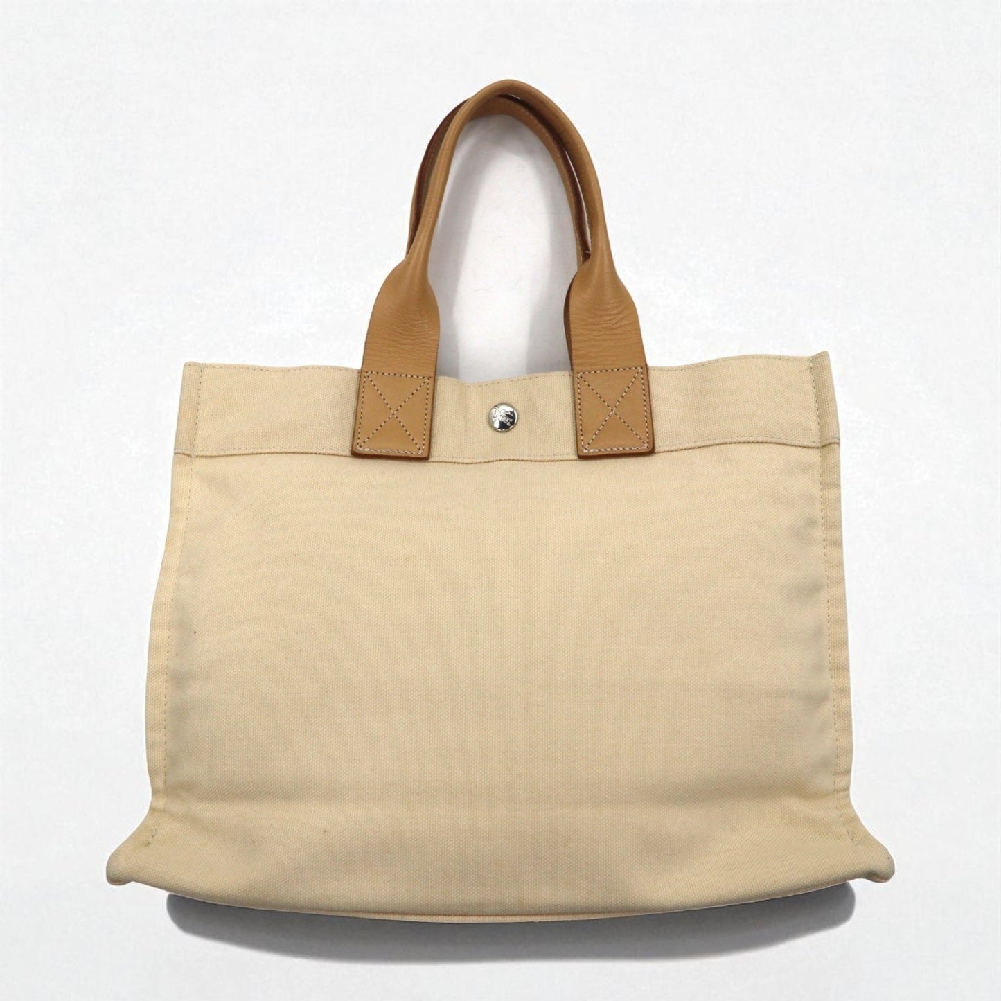BURBERRY BLUE LABEL レザーハンドル キャンバス トートバッグ クリーム 牛革 日本製