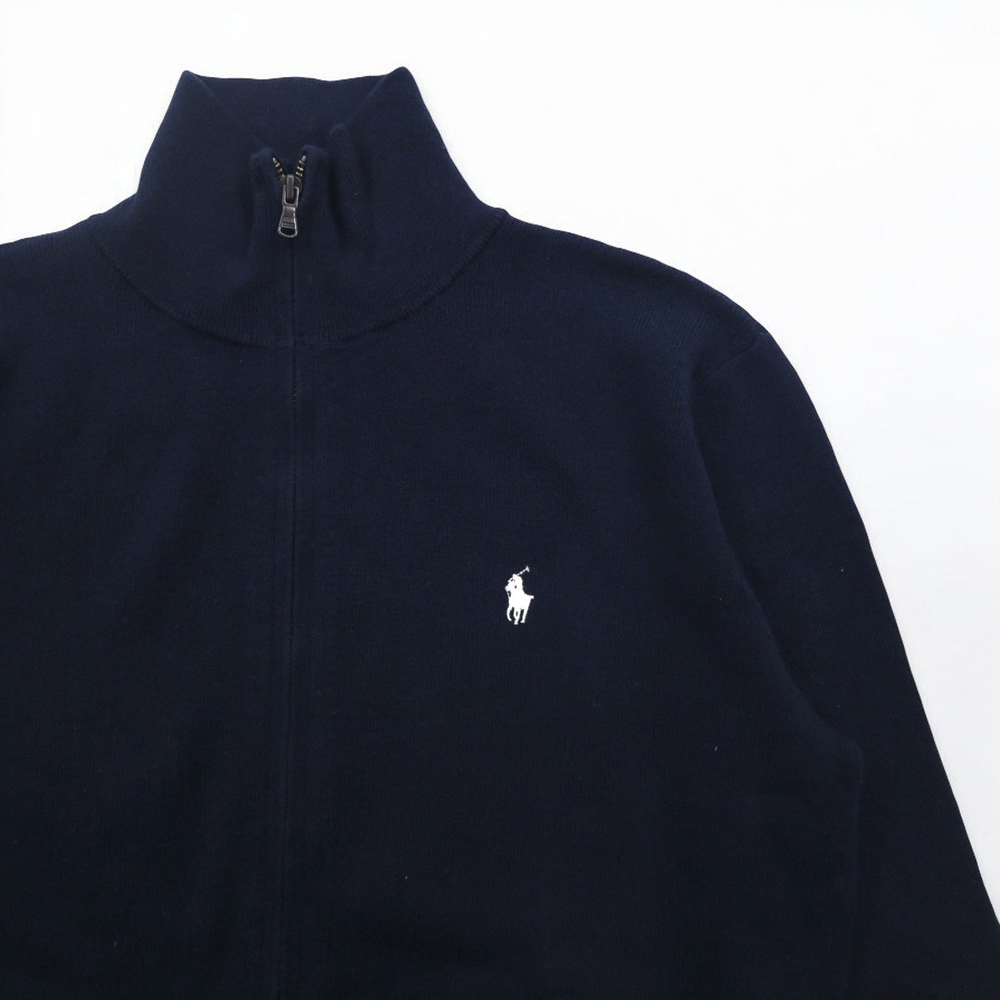 POLO RALPH LAUREN フルジップ ドライバーズニット セーター L ネイビー コットン スモールポニー刺繍