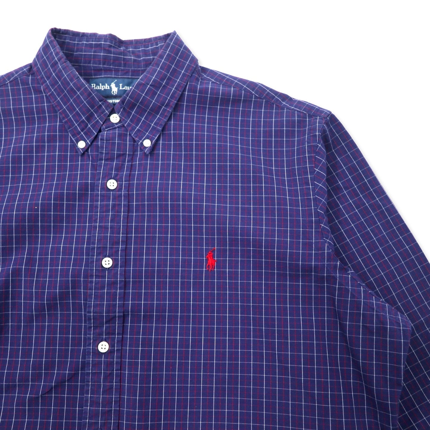 Ralph Lauren ウィンドペンチェック ボタンダウンシャツ XL ネイビー コットン CUSTOM FIT スモールポニー刺繍