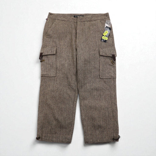 POLO JEANS COMPANY RALPH LAUREN 90年代 ワイド クロップド ツイード パンツ トラウザーズ M ブラウン ウール ヘリンボーン CITY TWEED 未使用品