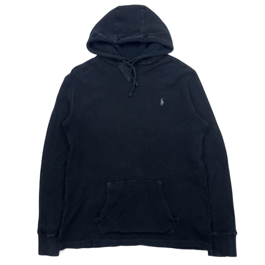 POLO RALPH LAUREN サーマル プルオーバー パーカー L ブラック コットン スモールポニー 刺繍