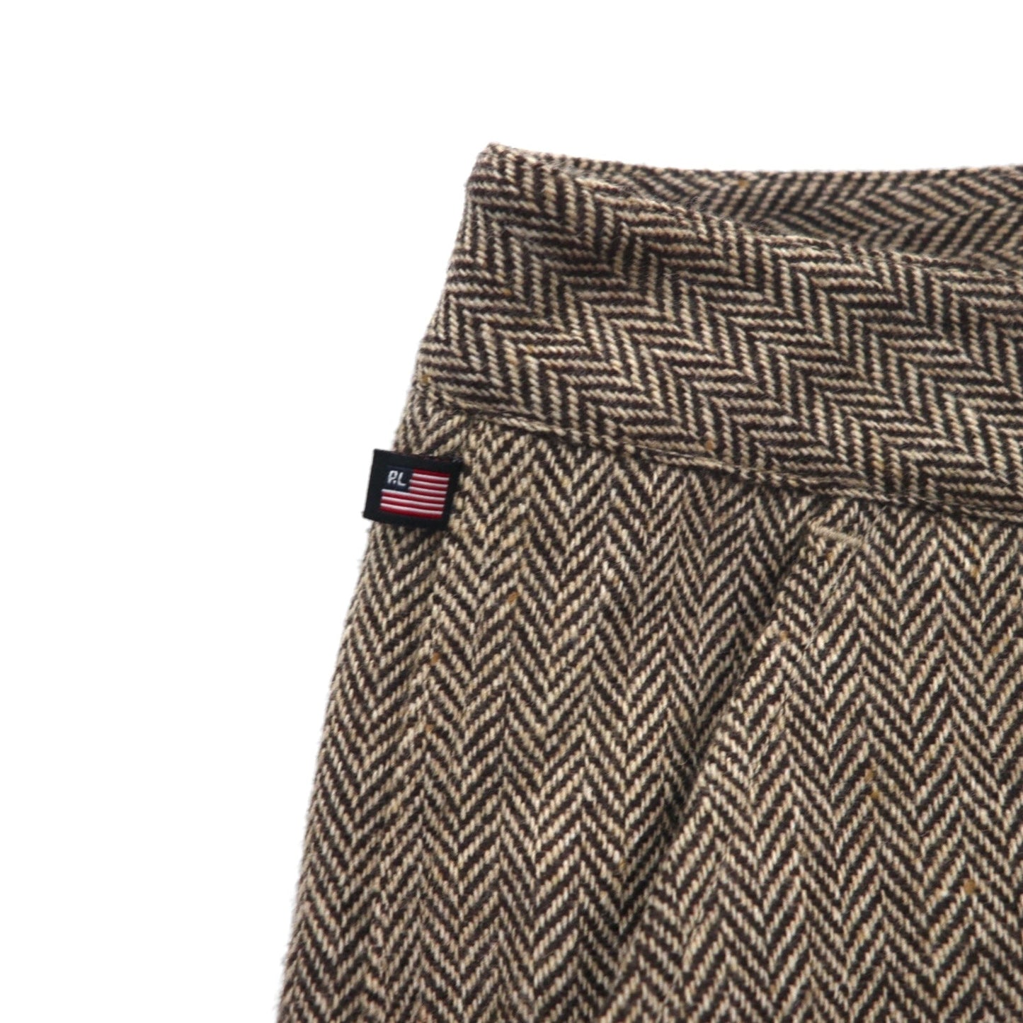 POLO JEANS COMPANY RALPH LAUREN 90年代 ワイド クロップド ツイード パンツ トラウザーズ M ブラウン ウール ヘリンボーン CITY TWEED 未使用品