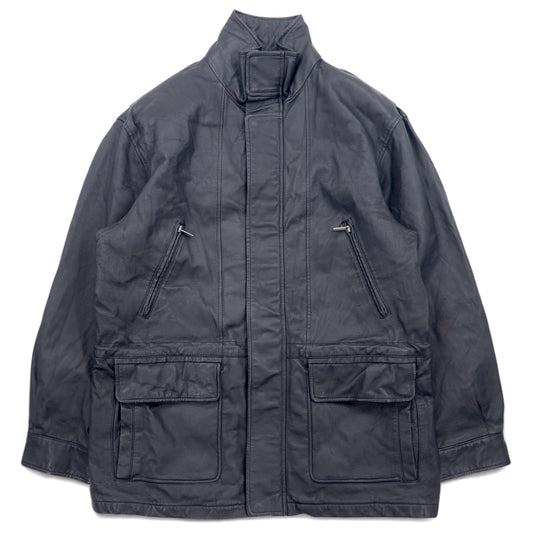 TOWN by London Fog 90年代 スタンドカラー レザーカーコート 中綿 ダブルジップ ジャケット L ブラック ドローコード