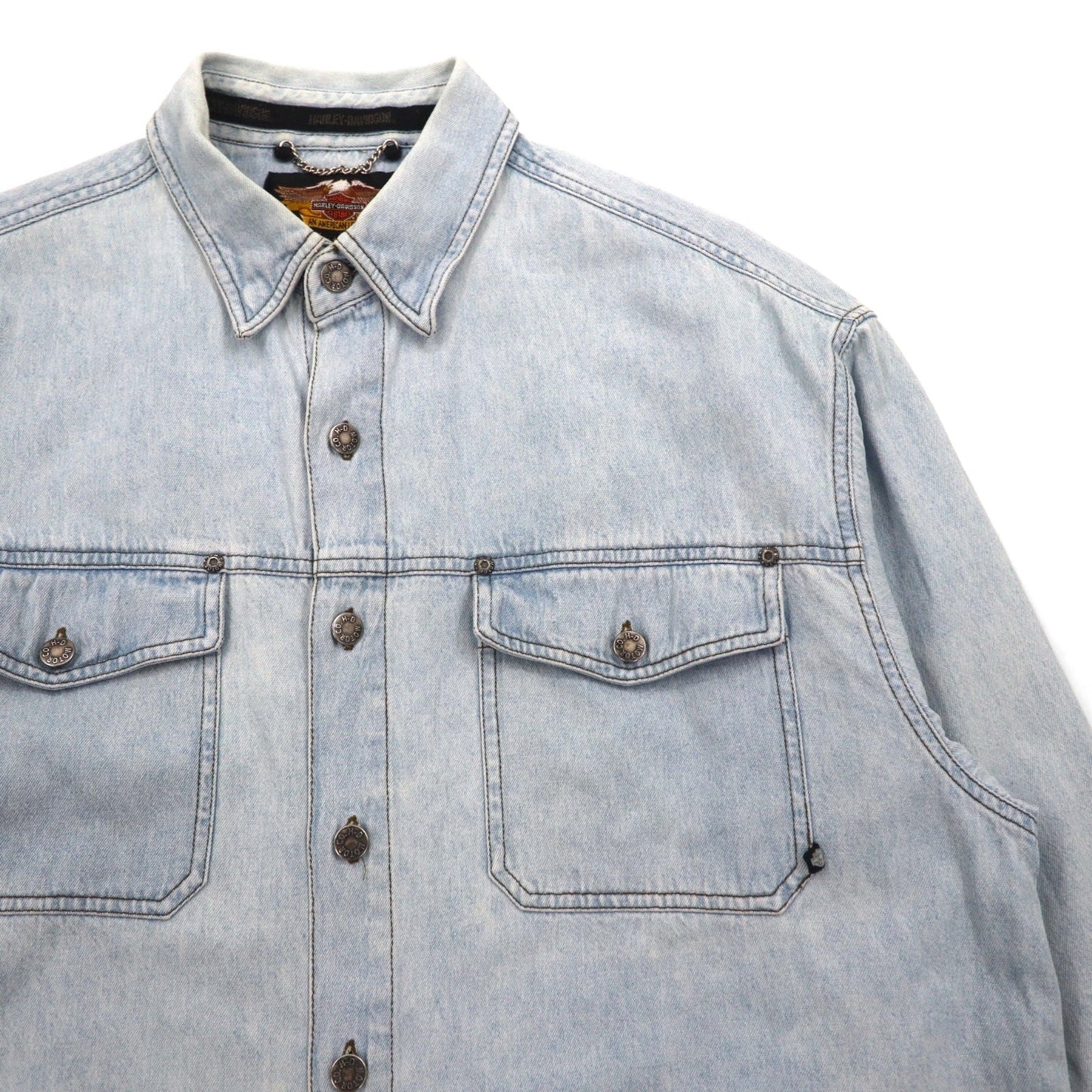 HARLEY DAVIDSON アイスウォッシュ デニムシャツ L ライトブルー コットン バックロゴ刺繍