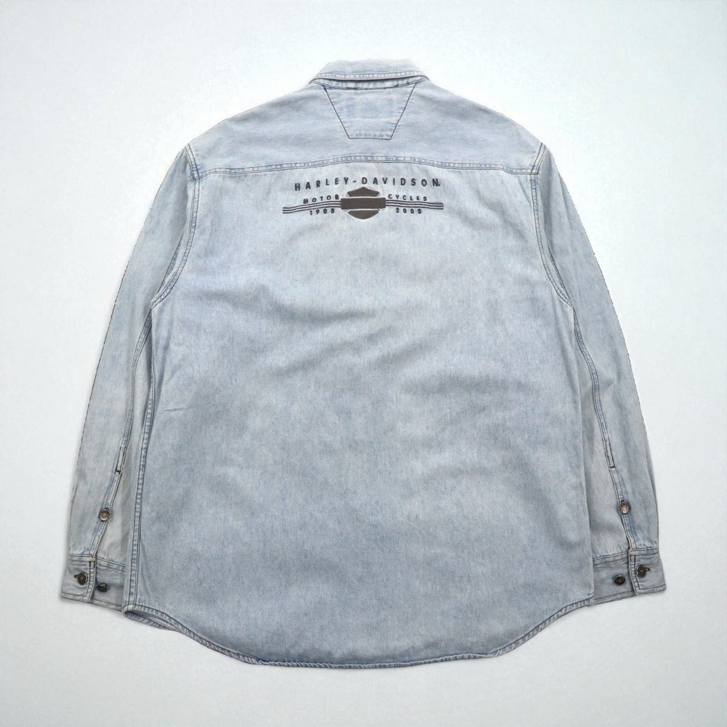 HARLEY DAVIDSON アイスウォッシュ デニムシャツ L ライトブルー コットン バックロゴ刺繍