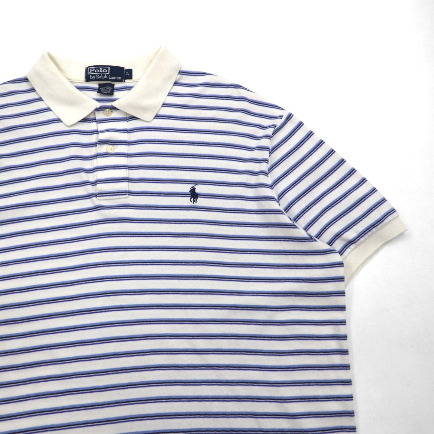 Polo by Ralph Lauren 90年代 ボーダー ポロシャツ L ホワイト ブルー コットン スモールポニー刺繍
