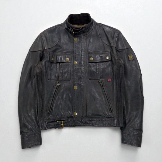 Belstaff イタリア製 ギャングスター ハンドワックス レザー モーターサイクルジャケット ライダース M ブラウン