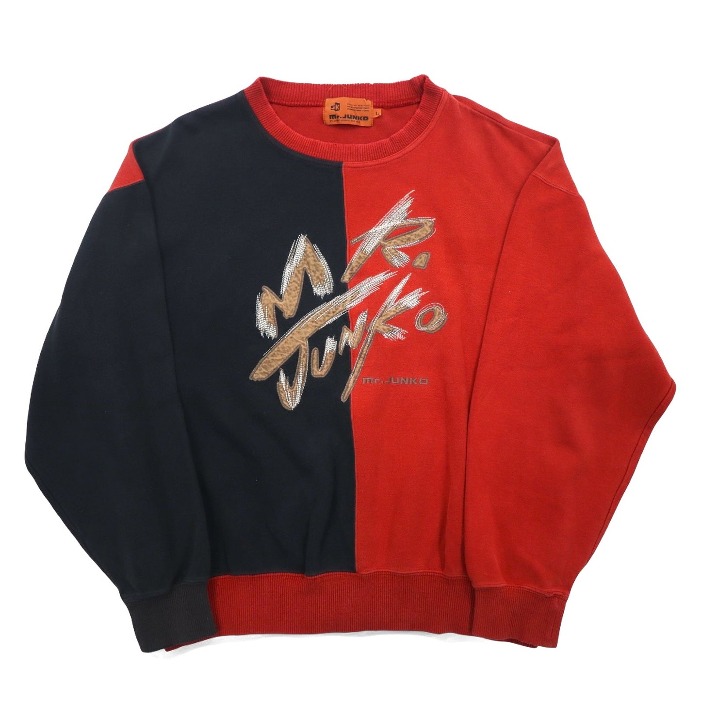 Mr.JUNKO 90年代 スウェット L レッド ブラック バイカラー コットン ロゴ刺繍 日本製