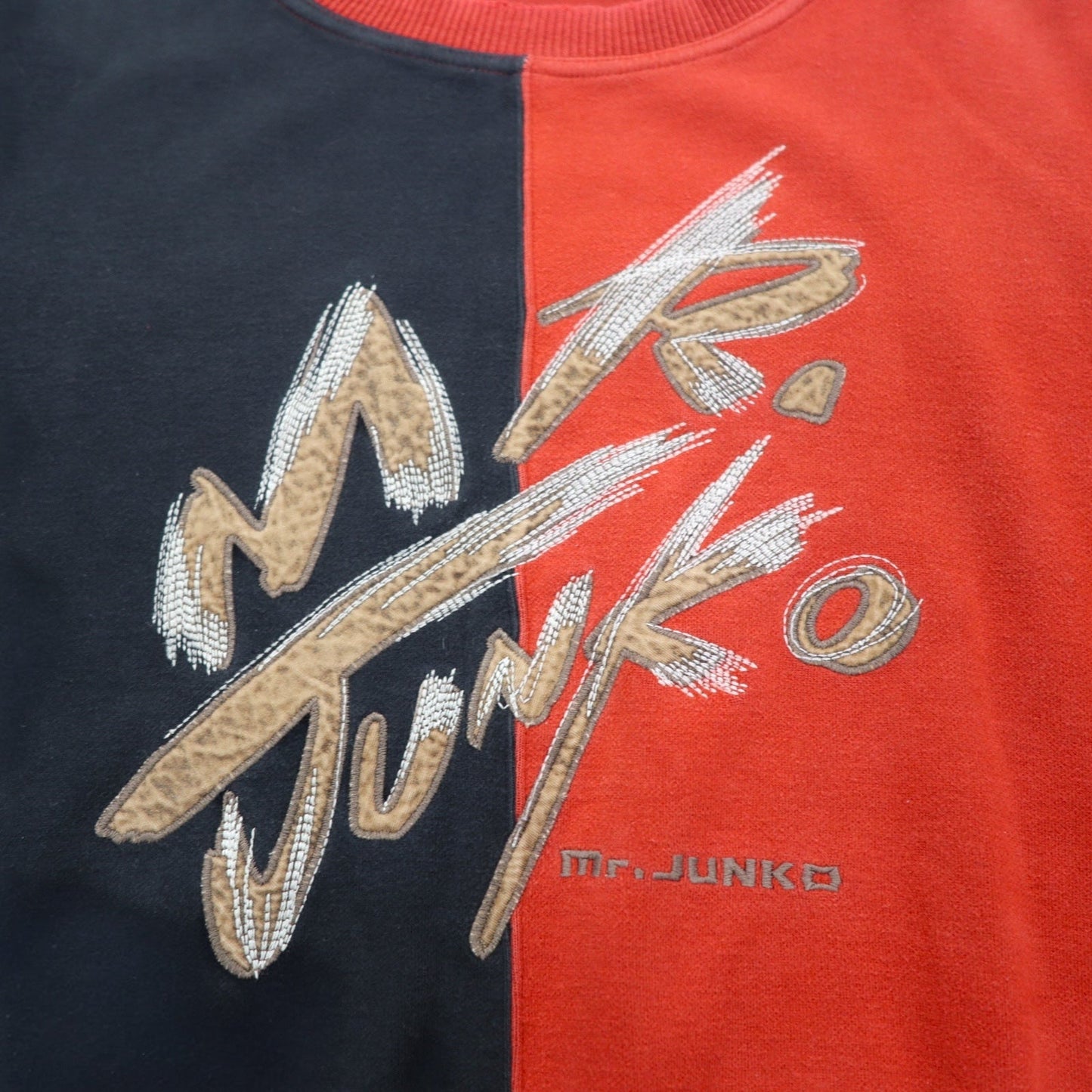 Mr.JUNKO 90年代 スウェット L レッド ブラック バイカラー コットン ロゴ刺繍 日本製