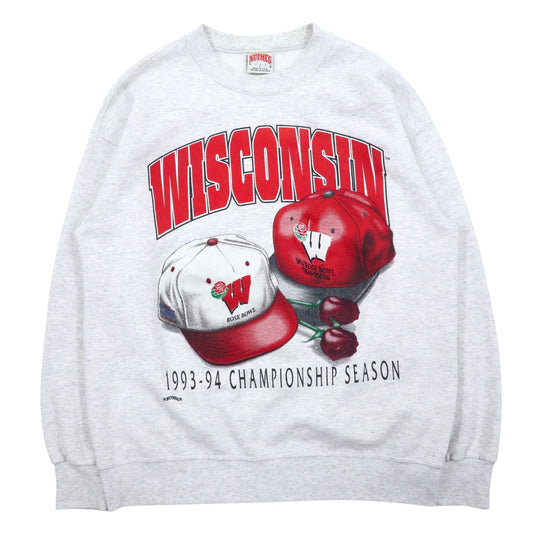 USA製 90年代 NUTMEG フットボール プリント スウェット L グレー コットン WISCONSIN ROSE BOWL