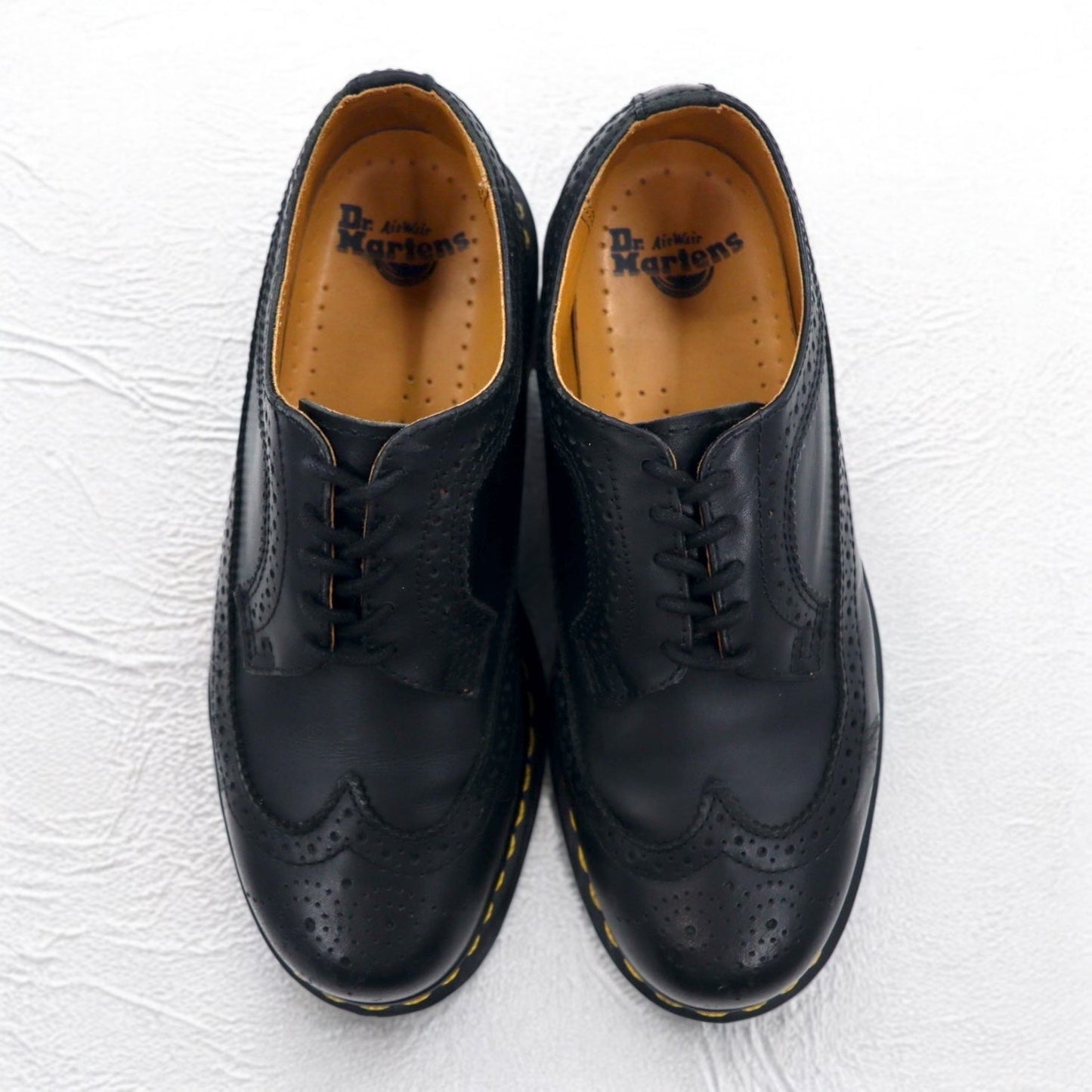 Dr.Martens イエローステッチ ブローグ シューズ 26cm ブラック レザー ウィングチップ 3989