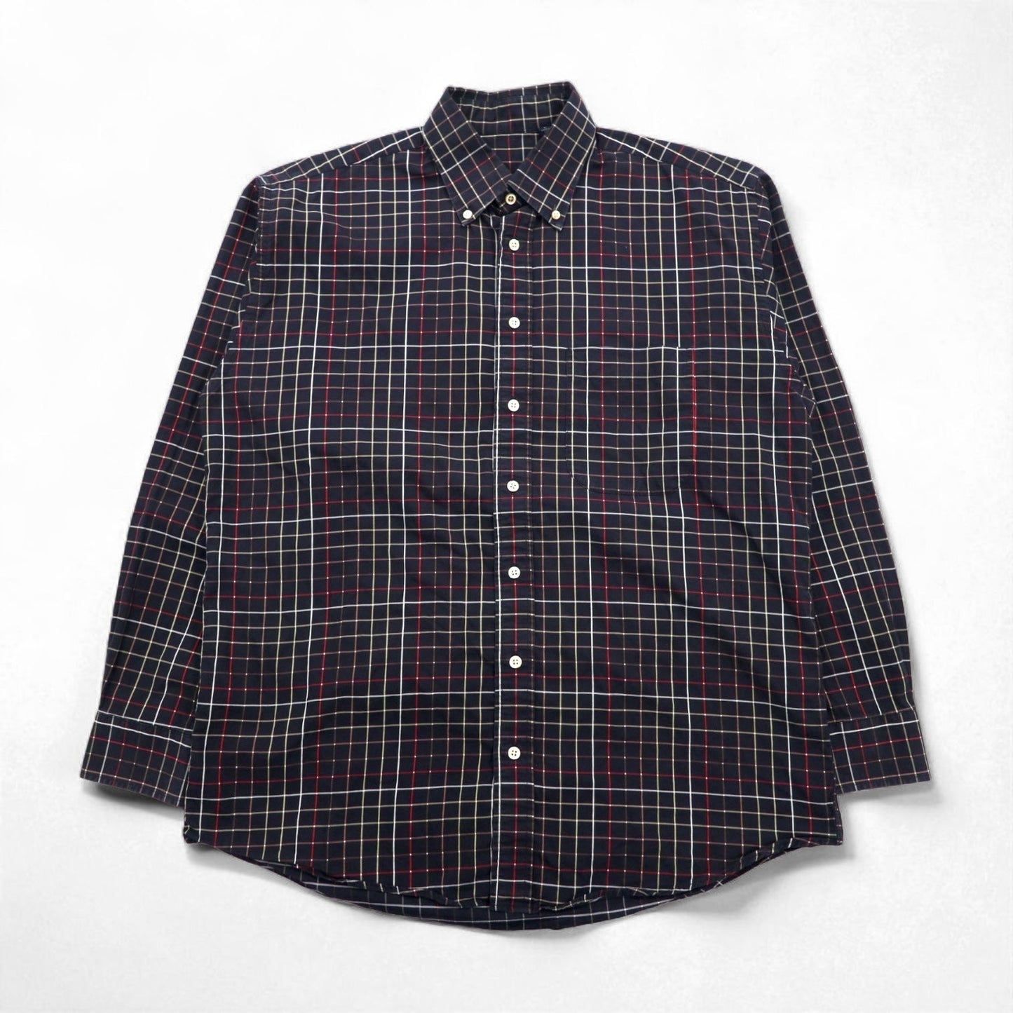 BURBERRY USA製 ビッグサイズ ボタンダウンシャツ L ブラック コットン ウィンドペンチェック