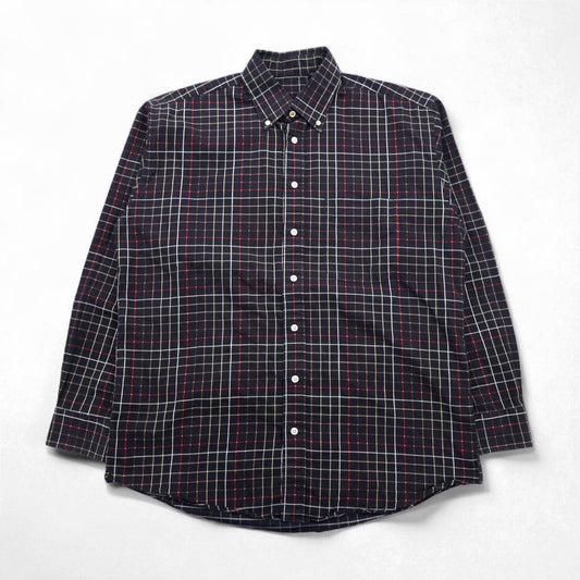 BURBERRY USA製 ビッグサイズ ボタンダウンシャツ L ブラック コットン ウィンドペンチェック