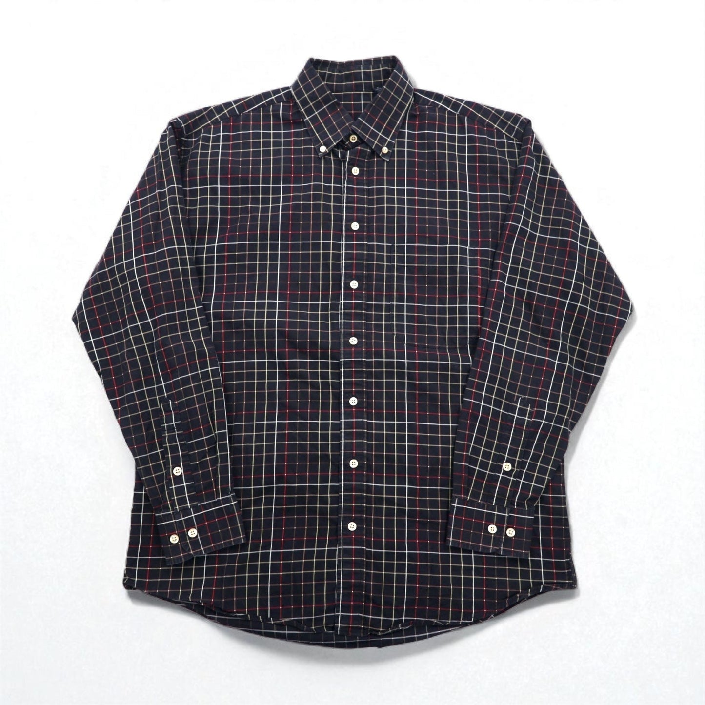 BURBERRY USA製 ビッグサイズ ボタンダウンシャツ L ブラック コットン ウィンドペンチェック